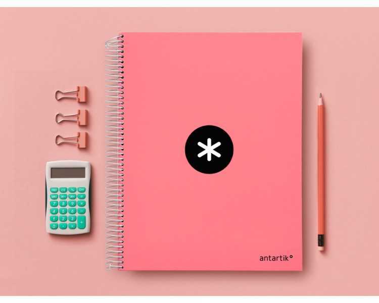 Cuaderno espiral a4 micro antartik tapa forrada 120h 90 gr horizontal 5 bandas 4 taladros color coral