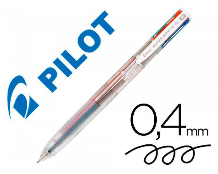 Boligrafo pilot super grip g 4 colores retractil sujecion de caucho tinta base de aceite cuerpo transparente