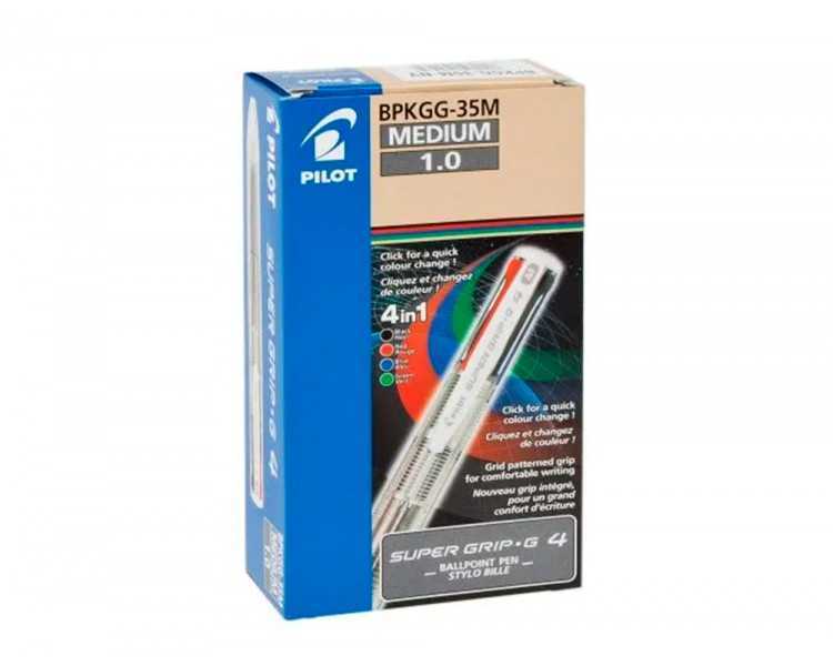 Boligrafo pilot super grip g 4 colores retractil sujecion de caucho tinta base de aceite cuerpo transparente