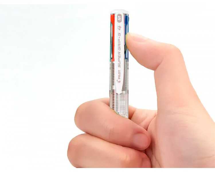 Boligrafo pilot super grip g 4 colores retractil sujecion de caucho tinta base de aceite cuerpo transparente