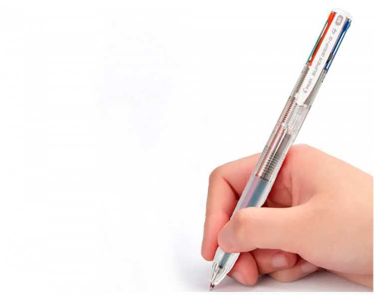 Boligrafo pilot super grip g 4 colores retractil sujecion de caucho tinta base de aceite cuerpo transparente