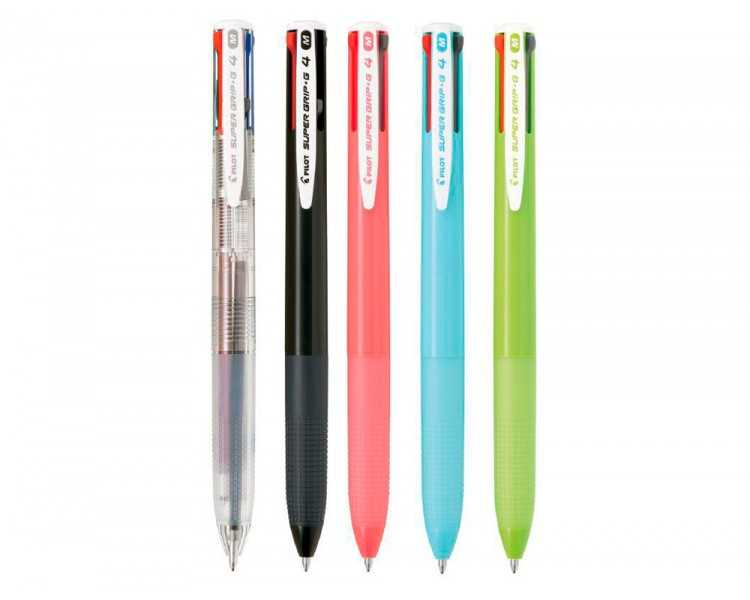 Boligrafo pilot super grip g 4 colores retractil sujecion de caucho tinta base de aceite cuerpo transparente