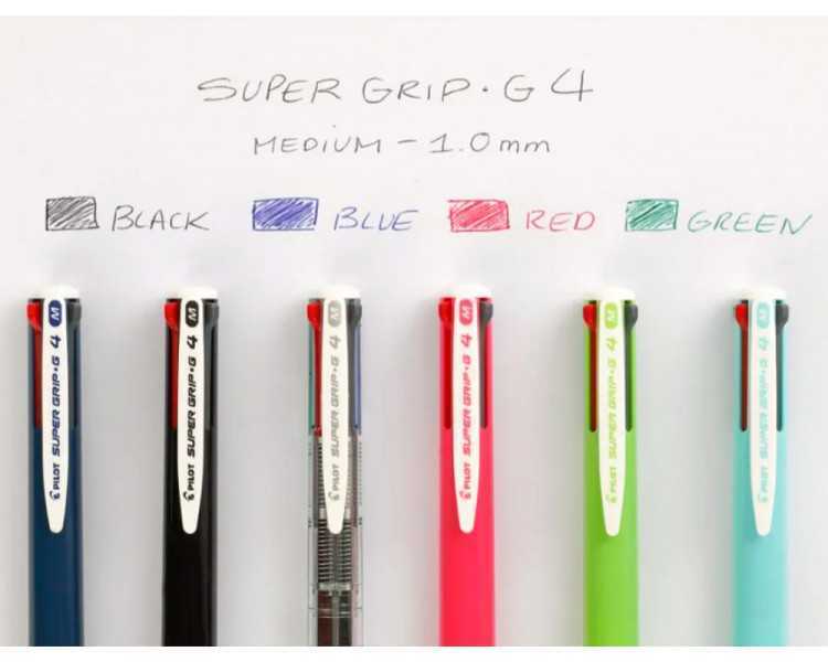 Boligrafo pilot super grip g 4 colores retractil sujecion de caucho tinta base de aceite cuerpo color rosa
