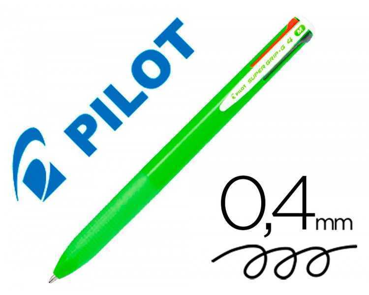 Boligrafo pilot super grip g 4 colores retractil sujecion de caucho tinta base de aceite cuerpo color verde