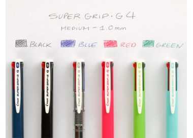 Boligrafo pilot super grip g 4 colores retractil sujecion de caucho tinta base de aceite cuerpo color negro