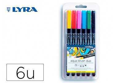 Rotulador lyra aqua brush acuarelable doble punta y pincel tonos primarios blister de 6 unidades