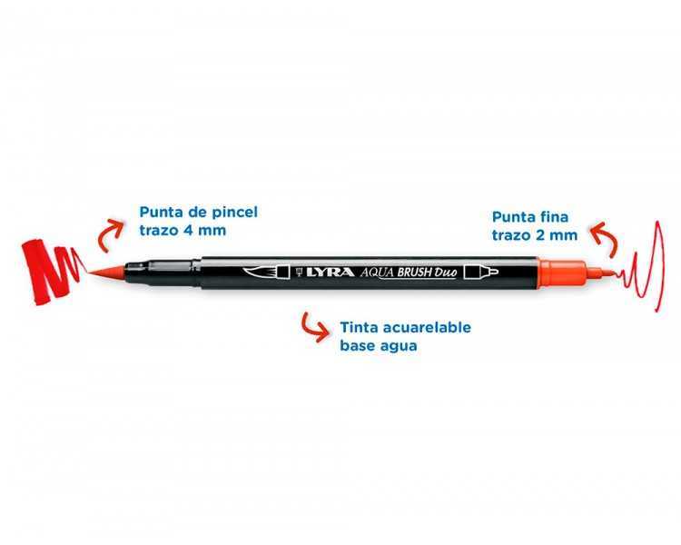 Rotulador lyra aqua brush acuarelable doble punta y pincel tonos primarios blister de 6 unidades