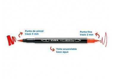 Rotulador lyra aqua brush acuarelable doble punta y pincel tonos primarios blister de 6 unidades