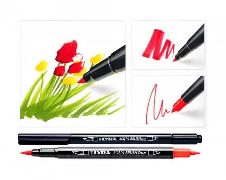 Rotulador lyra aqua brush acuarelable doble punta y pincel tonos primarios blister de 6 unidades