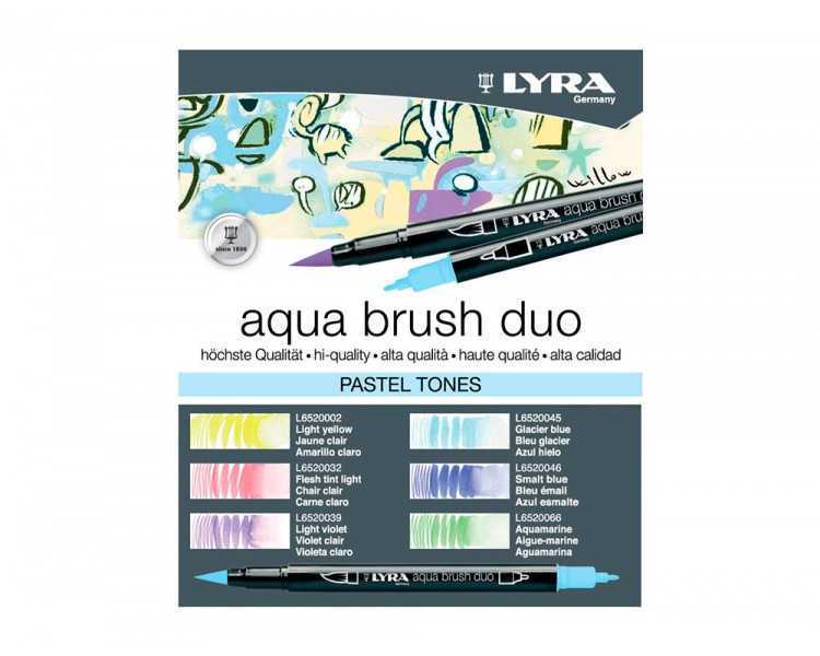 Rotulador lyra aqua brush acuarelable doble punta y pincel tonos pastel blister de 6 unidades surtidas