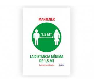 Señal adhesiva avery mantener distancia minina de 1,5 mt din a4 resistente a los rayos uv pack de 2 unidades
