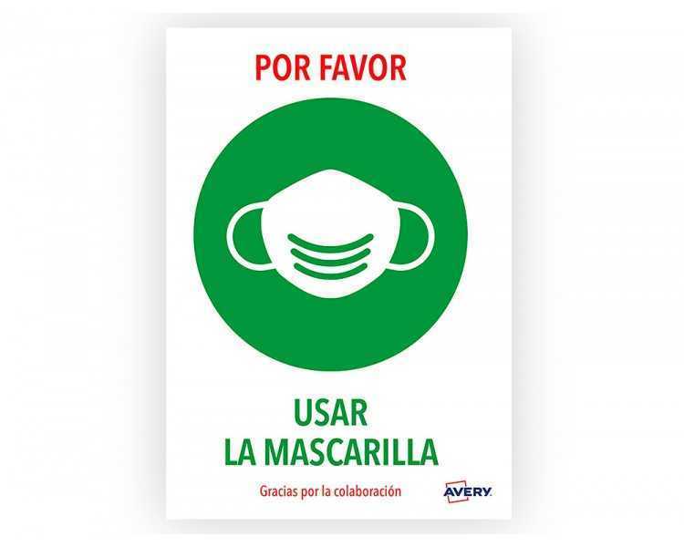 Señal adhesiva avery usar la mascarilla din a4 resistente a los rayos uv pack de 2 unidades
