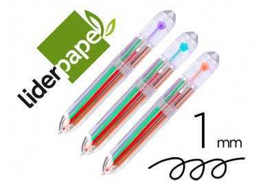 Boligrafo liderpapel 10 en 1 cuerpo transparente 10 colores 1 mm retractil