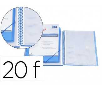 Carpeta pardo escaparate con espiral 20 fundas polipropileno con gomas personalizable color azul