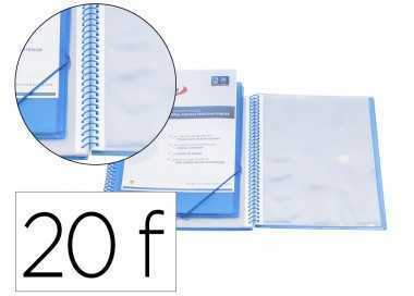 Carpeta pardo escaparate con espiral 20 fundas polipropileno con gomas personalizable color azul