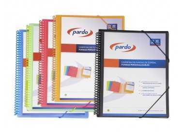 Carpeta pardo escaparate con espiral 20 fundas polipropileno con gomas personalizable color azul Carpeta pardo escaparate con espiral 20 fundas polipropileno con gomas personalizable color azul