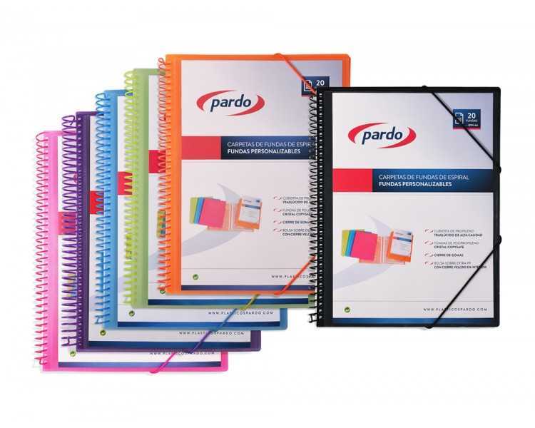 Carpeta pardo escaparate con espiral 20 fundas polipropileno con gomas personalizable color azul
