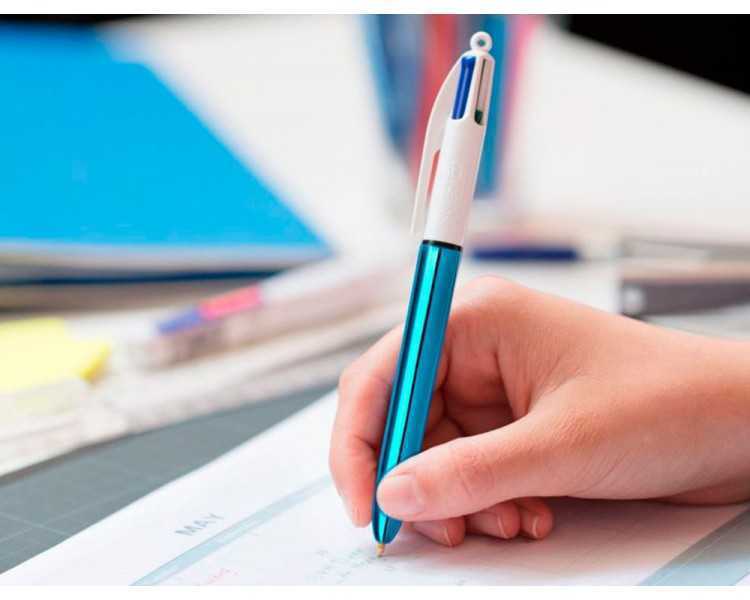 Boligrafo bic cuatro colores shine azul punta de 1 mm