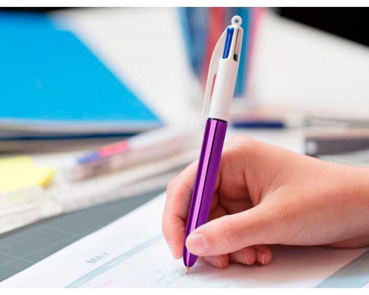 Boligrafo bic cuatro colores shine morado punta de 1 mm