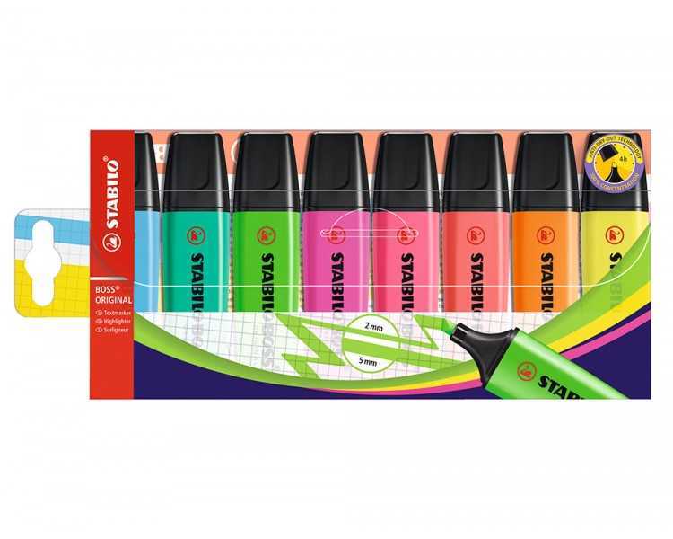 Rotulador stabilo boss fluorescente 70 estuche de 8 unidades colores surtidos