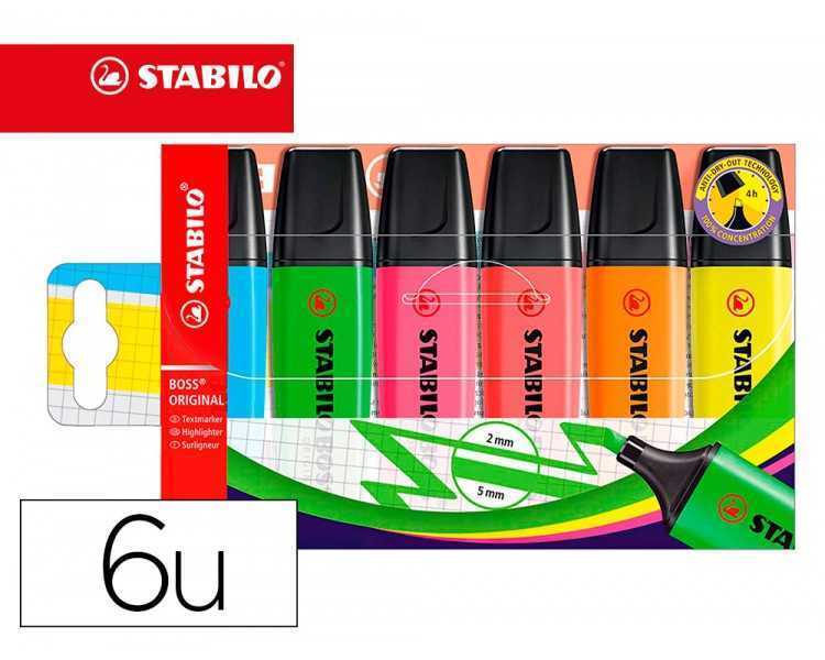 Rotulador stabilo boss fluorescente 70 estuche de 6 unidades colores surtidos