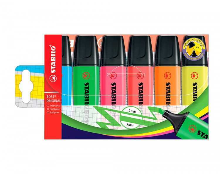 Rotulador stabilo boss fluorescente 70 estuche de 6 unidades colores surtidos
