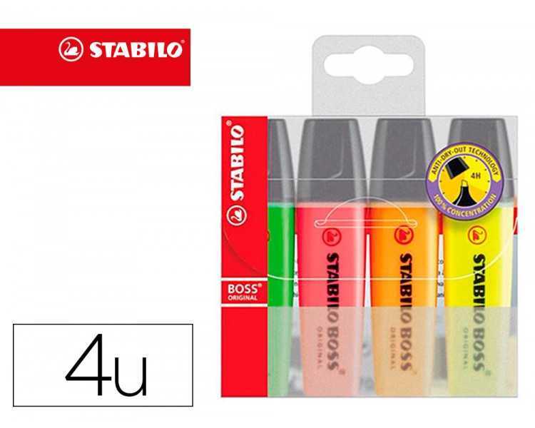 Rotulador stabilo boss fluorescente 70 estuche de 4 unidades colores surtidos