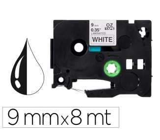Cinta q-connect tze-221 blanco-negro 9mm longitud 8 mt