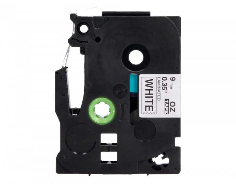 Cinta q-connect tze-221 blanco-negro 9mm longitud 8 mt
