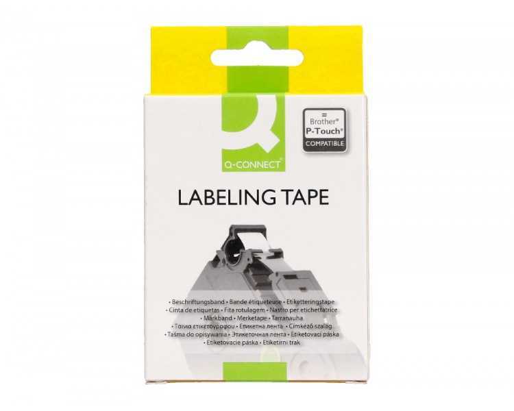 Cinta q-connect tze-221 blanco-negro 9mm longitud 8 mt
