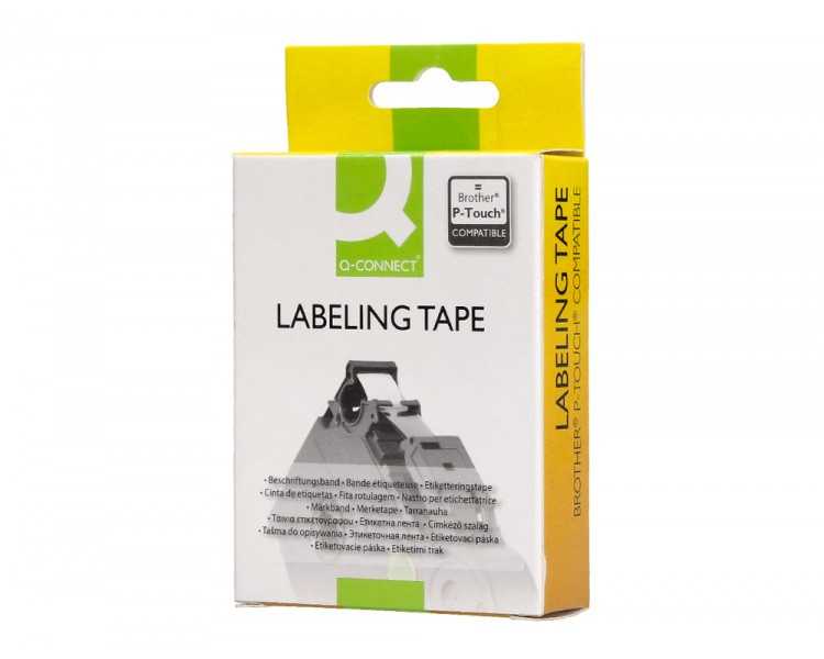 Cinta q-connect tze-221 blanco-negro 9mm longitud 8 mt