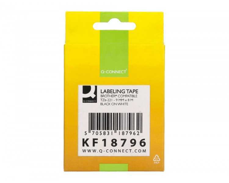 Cinta q-connect tze-221 blanco-negro 9mm longitud 8 mt