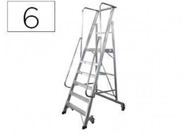 Escalera movil ktl de aluminio con plataforma y guardacuerpos plegable 6 peldaños serie 2xl-s
