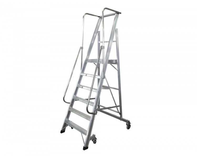 Escalera movil ktl de aluminio con plataforma y guardacuerpos plegable 6 peldaños serie 2xl-s