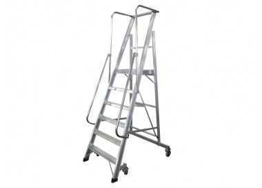Escalera movil ktl de aluminio con plataforma y guardacuerpos plegable 6 peldaños serie 2xl-s