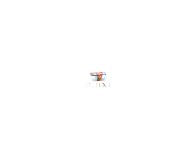 Fiambrera plasticforte transparente tapa color 1 litros pack 2 unidades