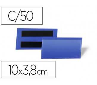 Funda durable magnetica 100x38 mm plastico azul ventana transparente pack de 50 unidades