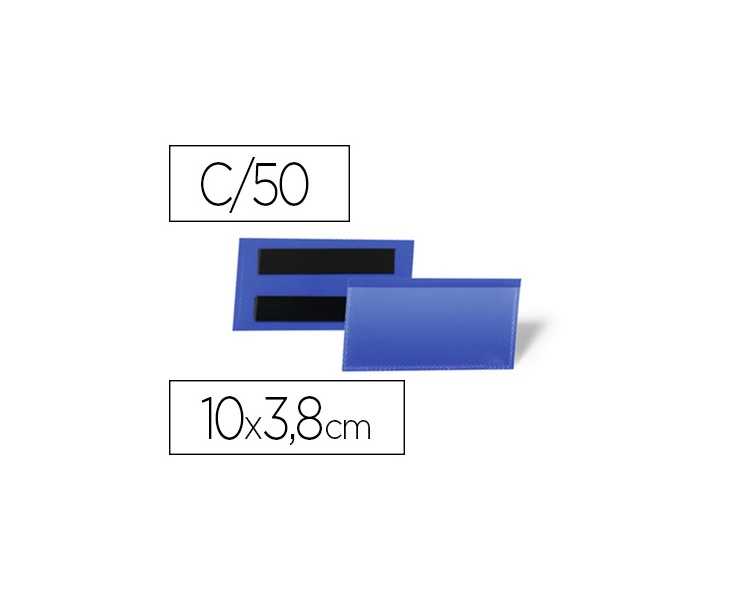 Funda durable magnetica 100x38 mm plastico azul ventana transparente pack de 50 unidades