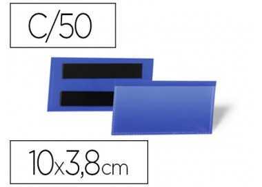 Funda durable magnetica 100x38 mm plastico azul ventana transparente pack de 50 unidades