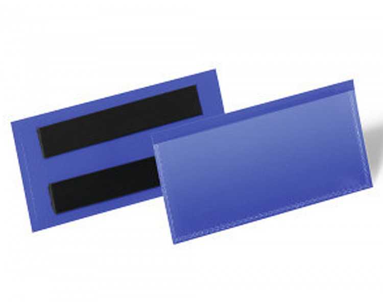 Funda durable magnetica 100x38 mm plastico azul ventana transparente pack de 50 unidades