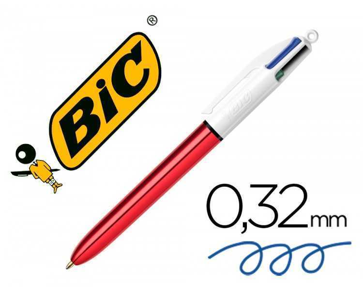 Boligrafo bic cuatro colores shine rojo punta de 1 mm