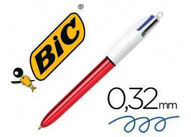 Boligrafo bic cuatro colores shine rojo punta de 1 mm