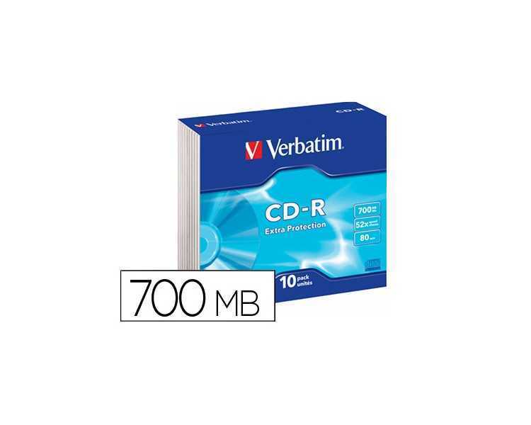 Cd-rom verbatim extra proteccion capacidad 700mb velocidad 52x 80 min pack de 10 unidades caja slim