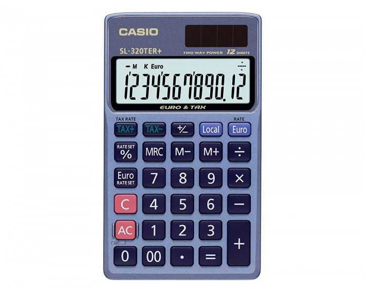 Calculadora casio sl-320ter bolsillo 12 digitos tax +/- conversion moneda tecla doble cero color azul