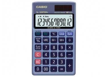 Calculadora casio sl-320ter bolsillo 12 digitos tax +/- conversion moneda tecla doble cero color azul