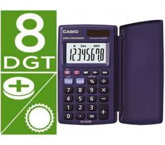 Calculadora casio hs-8ver bolsillo 8 digitos conversion moneda con tapa color azul