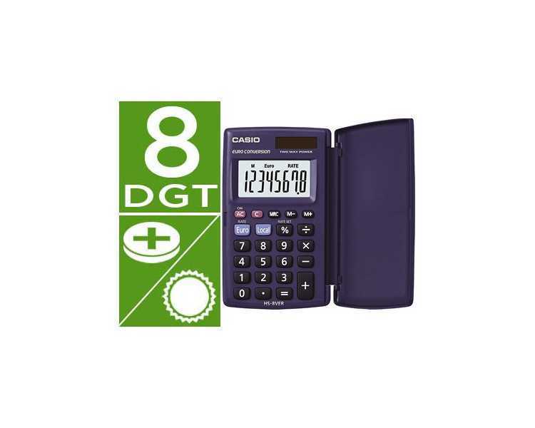 Calculadora casio hs-8ver bolsillo 8 digitos conversion moneda con tapa color azul