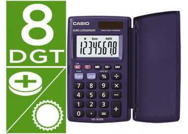 Calculadora casio hs-8ver bolsillo 8 digitos conversion moneda con tapa color azul