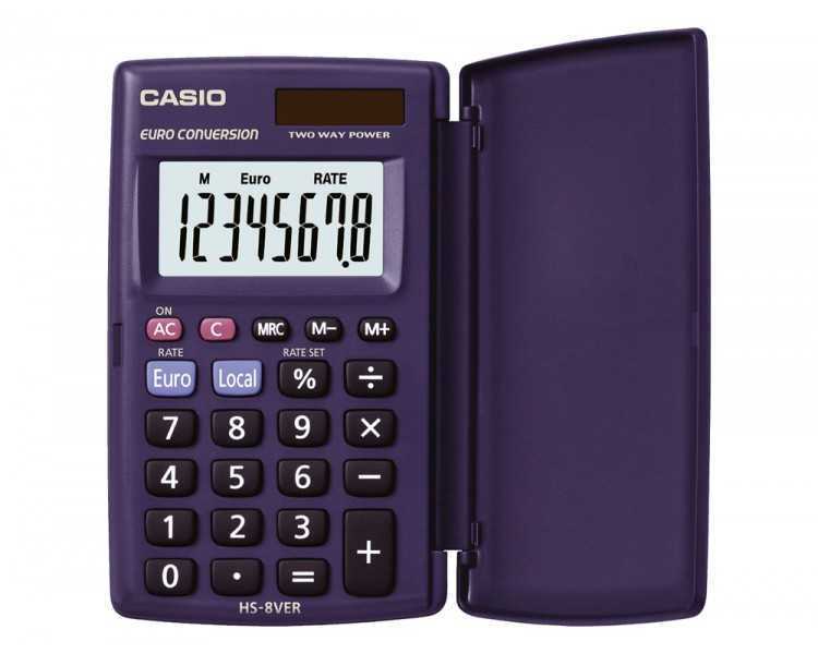 Calculadora casio hs-8ver bolsillo 8 digitos conversion moneda con tapa color azul