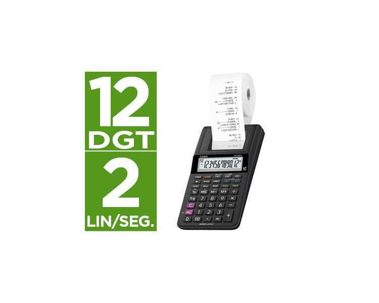 Calculadora casio impresora pantalla lc papel 58mm hr-8rce12 digitos ac/dc pilas color negro